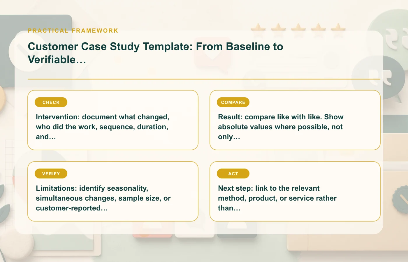 Customer Case Study Template: From Baseline to Verifiable Result: practical framework for Intervention: document what changed, who did the work, sequence, duration, and…