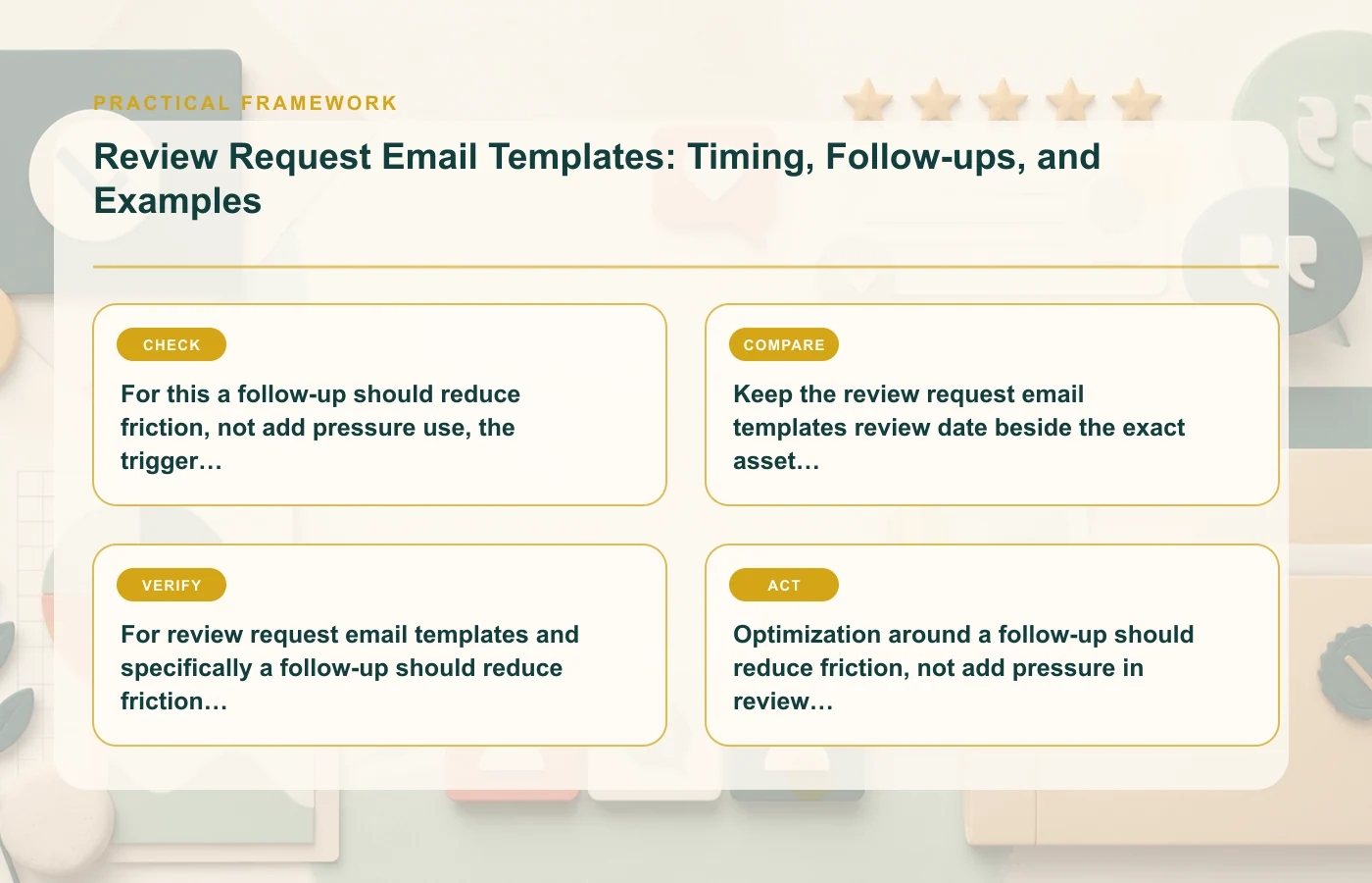 Review Request Email Templates: Timing, Follow-ups, and Examples: practical framework for For this a follow-up should reduce friction, not add pressure use, the trigger might be…