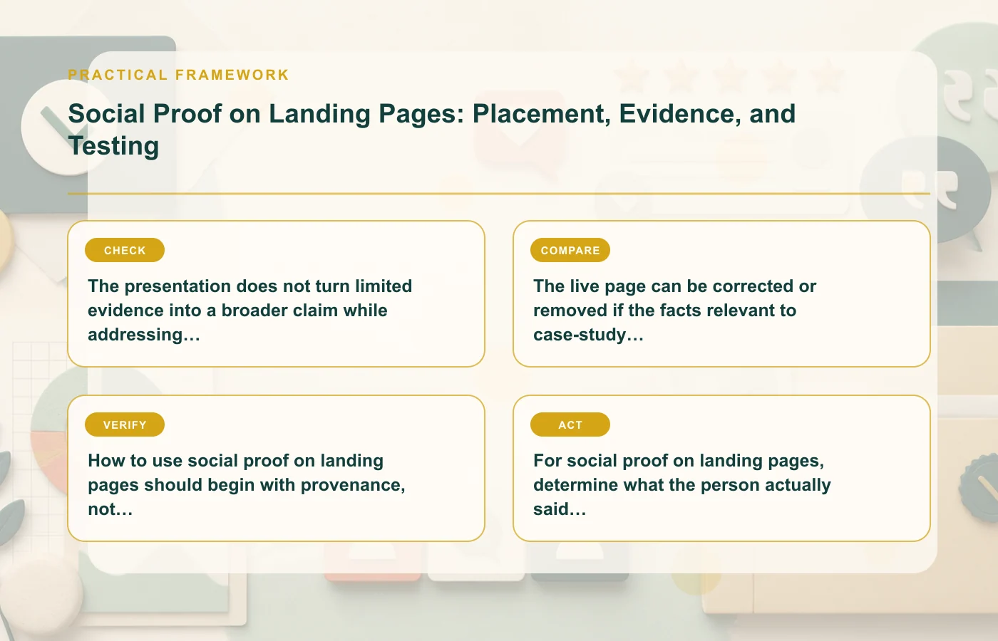 Social Proof on Landing Pages: Placement, Evidence, and Testing: practical framework for The presentation does not turn limited evidence into a broader claim while addressing…